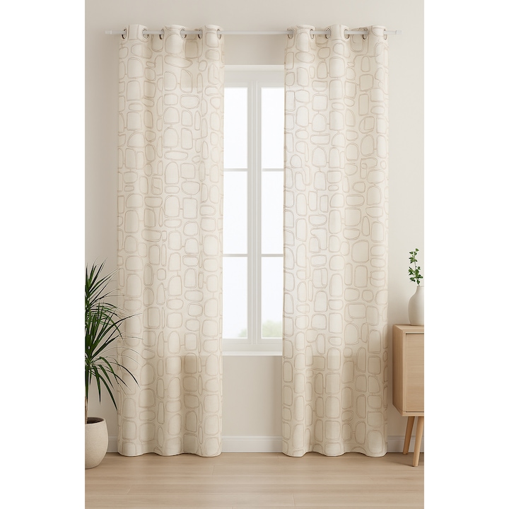 Perdea voal Hania, broderie fina, bej in, 140x240cm