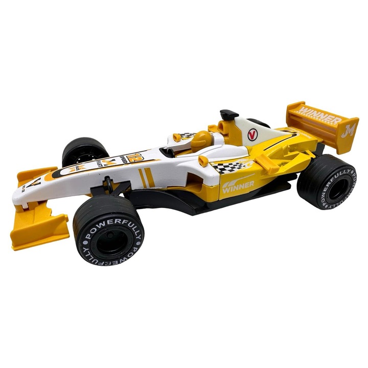 Macheta Formula 1 Warrior galbena 1:20 replica plastic si metal pull-back roti late