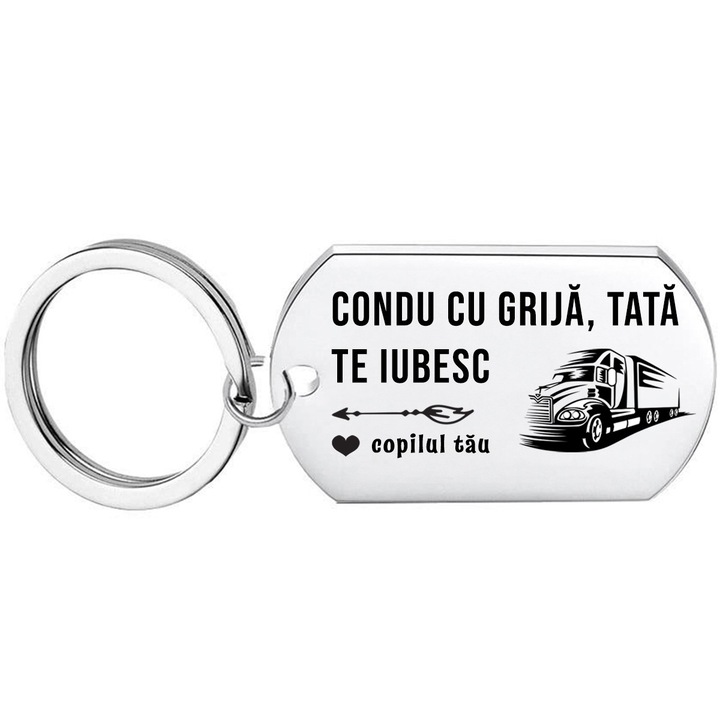Set Cadou Pentru Tata, Joystos, Breloc cu Placa din Otel Inoxidabil cu Textul ”Condu cu Grija Tata. Te Iubesc. Copilul Tau”, De la Fiica sau Fiu