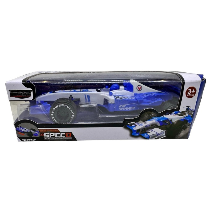 Macheta Formula 1 Warrior Blue 1:20 replika műanyag és fém pull-back széles kerekek