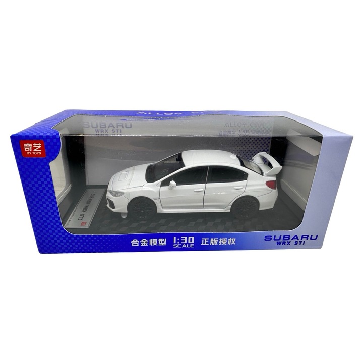Macheta Subaru WRX STI alb 1:30 replica metal lumini si sunete usi capota si portbagaj functionale