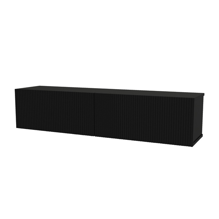Comoda TV, en.casa, Verpsboga, 135 x 31, 5 x 30 cm, pal, negru, cu 2 usi 3D, montabila pe perete