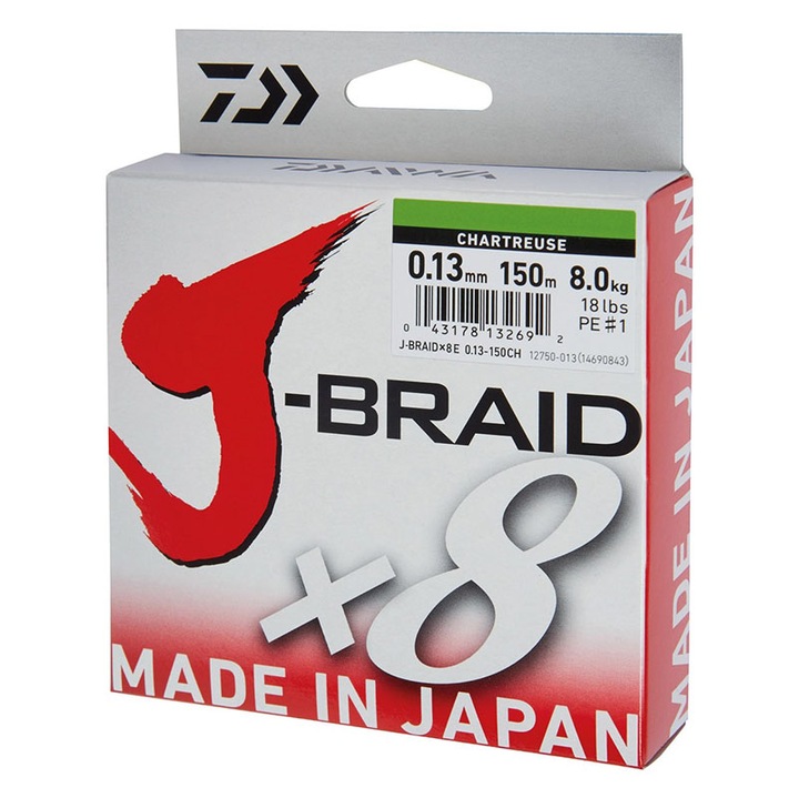 Fir Daiwa J-Braid X8 Chartreuse 0, 06mm / 4kg / 150m