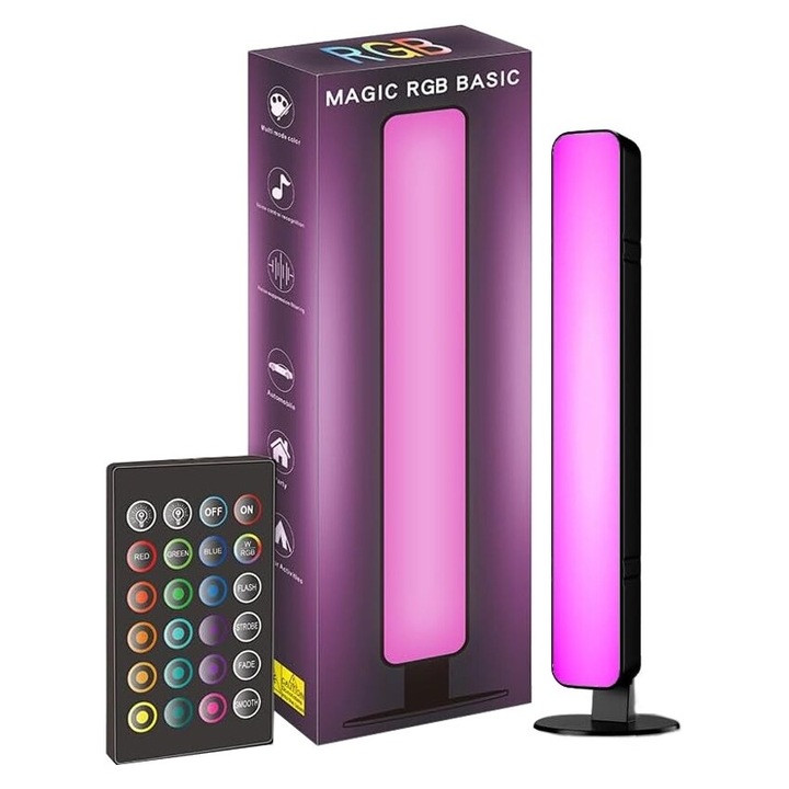 Lampa birou, RGB colorat, 14 LED-uri, 5V, incarcare USB, telecomanda inclusa, negru, 25.5x4 cm