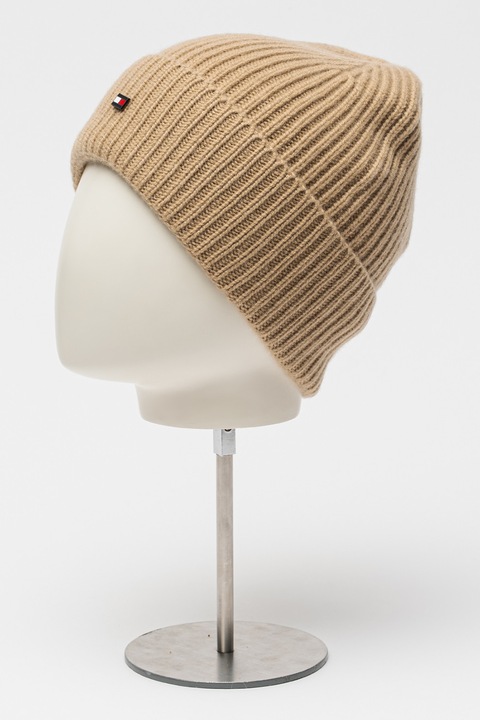 Tommy Hilfiger, Caciula din casmir cu detaliu cu logo, Caramel