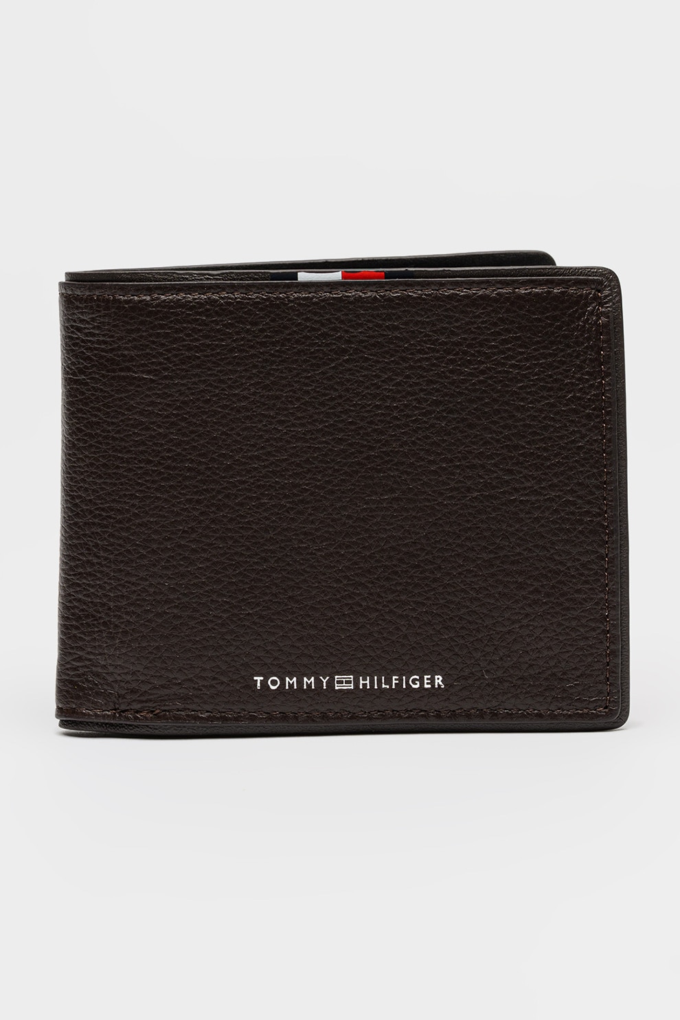 Tommy Hilfiger, Portofel pliabil de piele cu aspect granulat, Maro