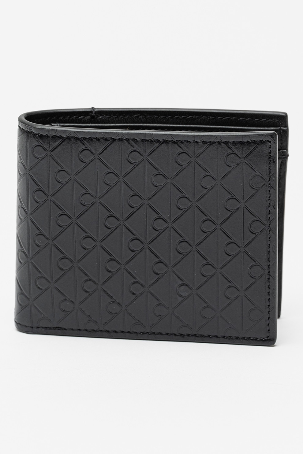 CALVIN KLEIN, Portofel pliabil de piele cu aspect texturat, Negru