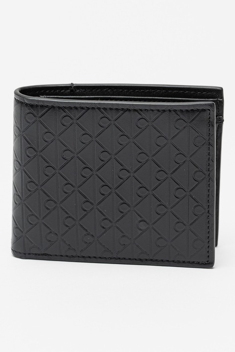 CALVIN KLEIN, Portofel pliabil de piele cu aspect texturat, Negru