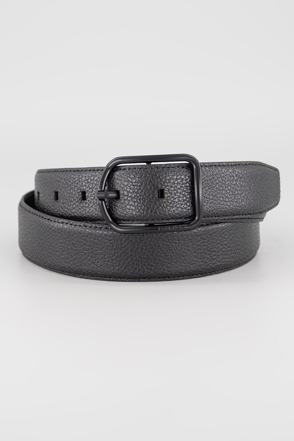 CALVIN KLEIN, Curea din piele cu catarama rotunda, Negru, Kaki, 95