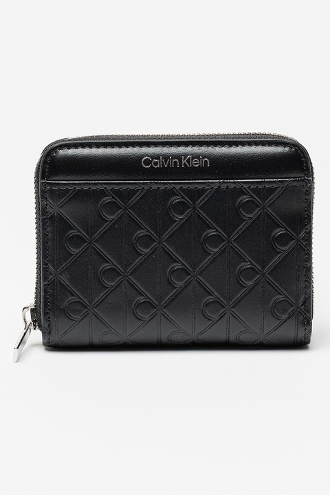 CALVIN KLEIN, Portofel cu fermoar Emossed Medium, Negru