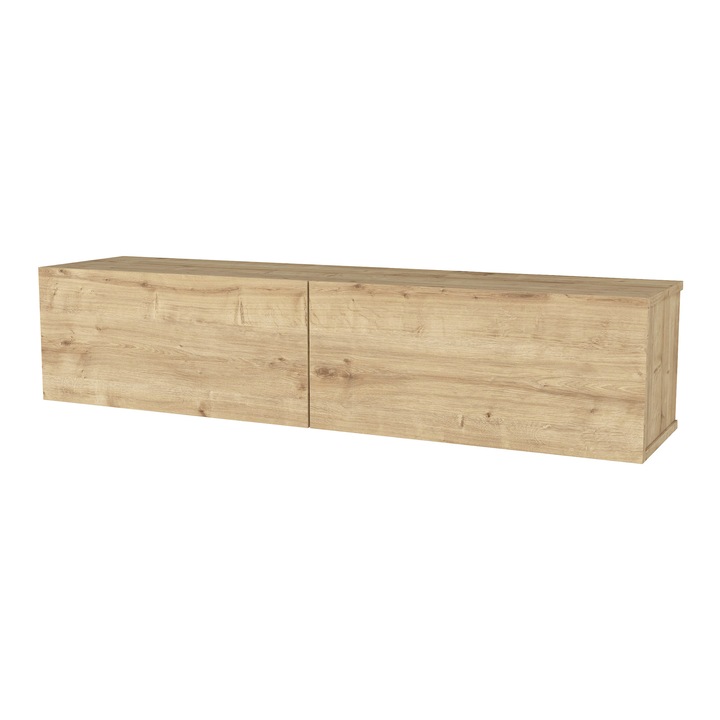 Comoda TV, en.casa, Nolven, 135 x 31, 5 x 30 cm, pal, efect lemn stejar, cu 2 usi, montabila pe perete