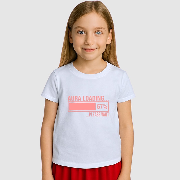 Tricou Copii SIX SEVEN 67 Aura Incarcare Te Rugam Asteapta, Alb