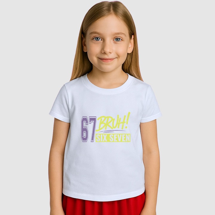 Tricou Copii SIX SEVEN 67 Bruh Urban, Alb