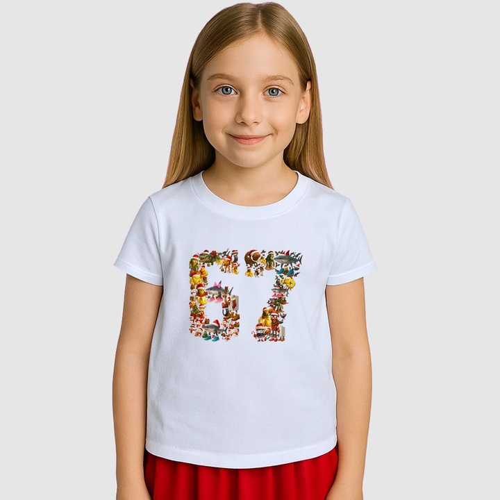 Tricou Copii SIX SEVEN 67 Colaj Personaje Fun, Alb