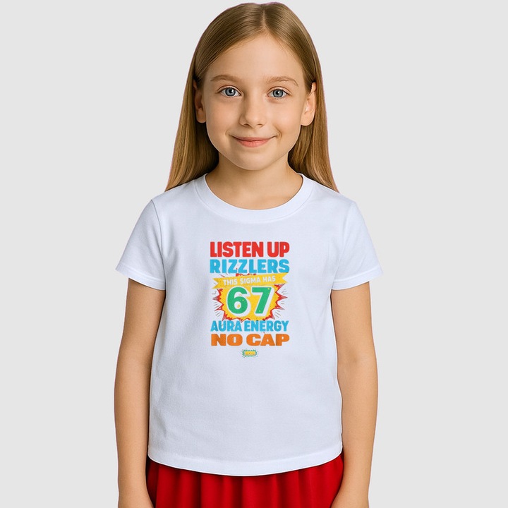 Tricou Copii SIX SEVEN 67 Energie Maxima Fara Limita, Alb