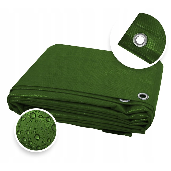 Prelata impermeabila cu inele, protectie UV, 4x6m, densitate 140g/m², culoare verde