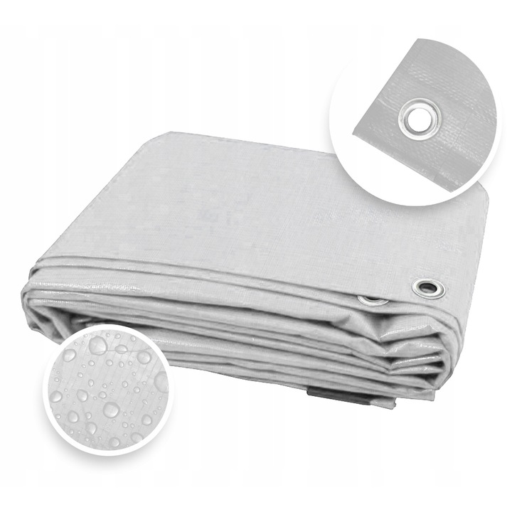 Prelata impermeabila cu inele, protectie UV, 8x10m, densitate 140g/m², culoare alb