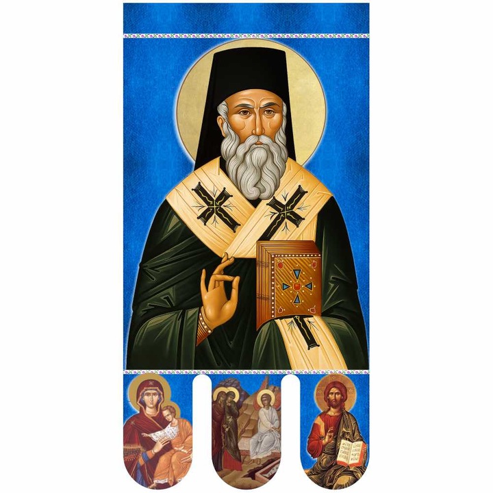 Icoana steag bisericesc, prapor liturgic 130 x 68 cm Sfantul Nectarie cu Invierea Domnului PRLI-SFNIN-A