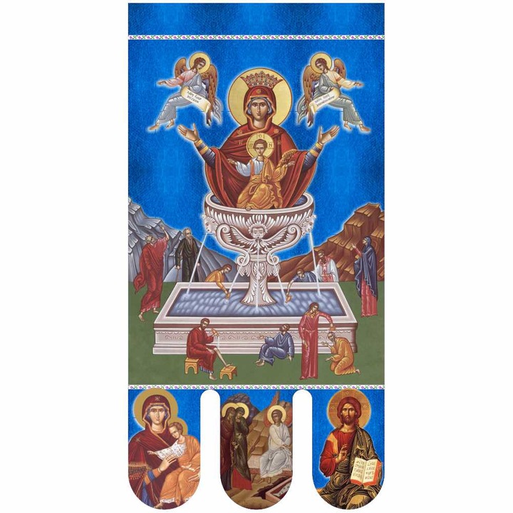 Icoana steag bisericesc, prapor liturgic 130 x 68 cm Izvorul Tamaduirii cu Invierea Domnului PRLI-IZTIN-A
