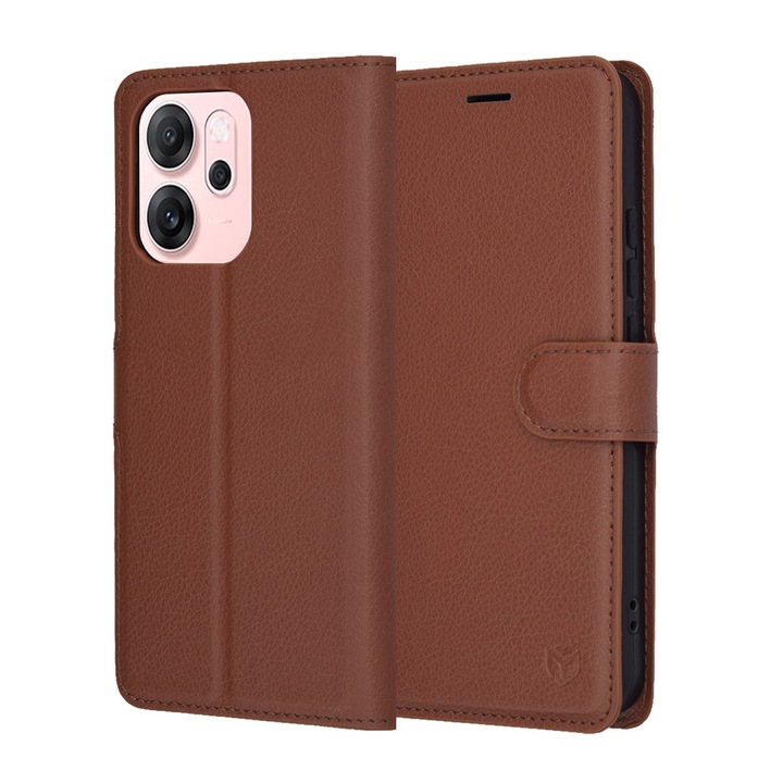 Husa pentru Oppo Reno 14 F / Reno 14 FS 5G Tip Carte, Leather Folio, Functie de Stand, Calitate Premium, Antisoc, Protectie Sporita, Maro