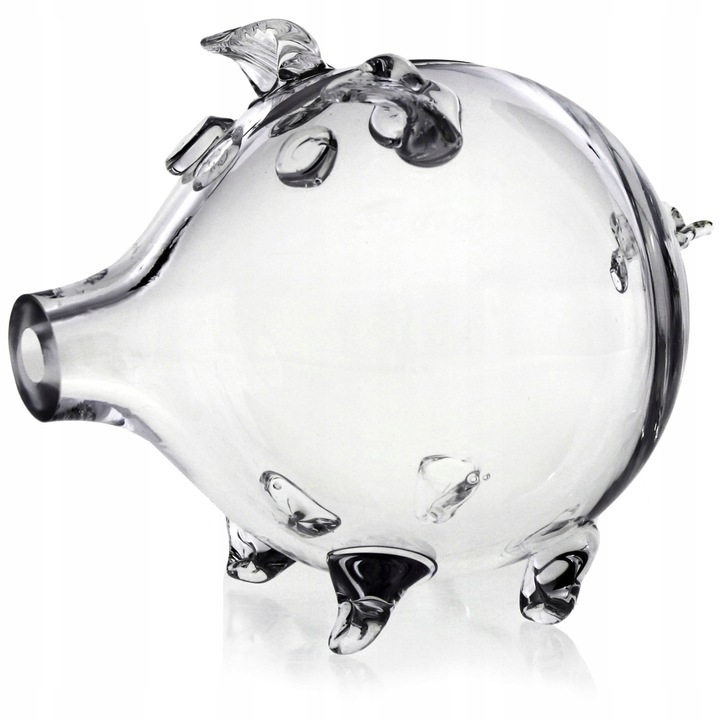 Skarbonca mare din sticla fara culoare, 15x20x13cm, capacitate 1000 monede