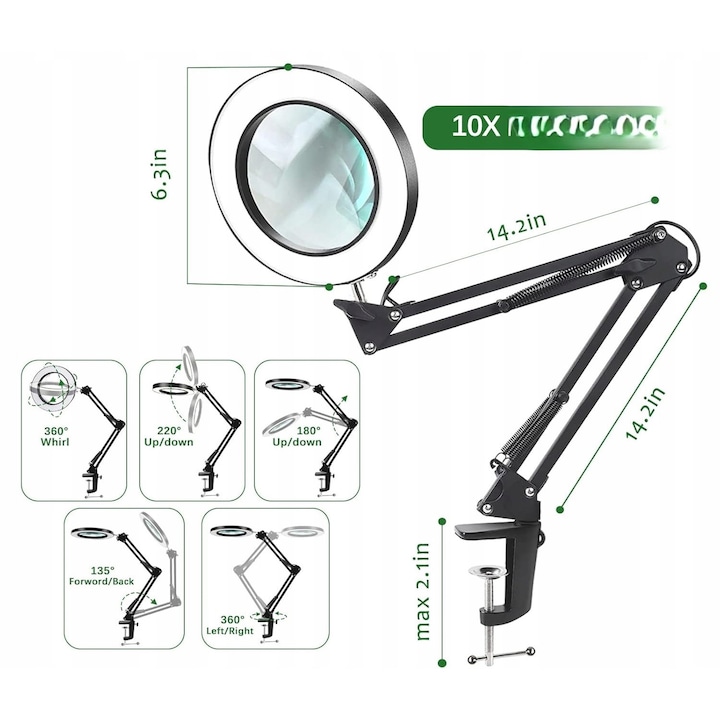 Lupa cu iluminare, 10x, 3 moduri de lucru, set