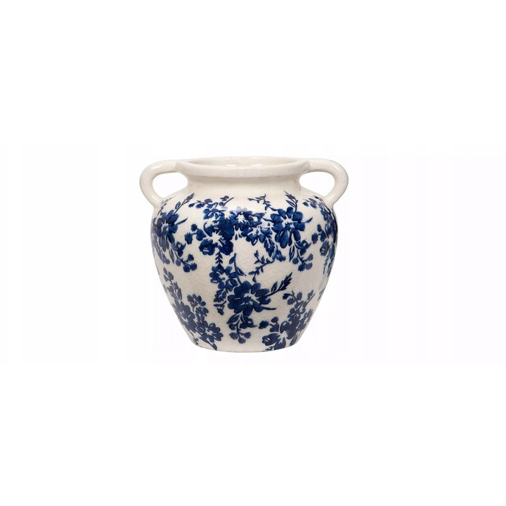 Vaza ceramica Artpol alba cu flori albastre, 21cm, stil clasic, decorativa