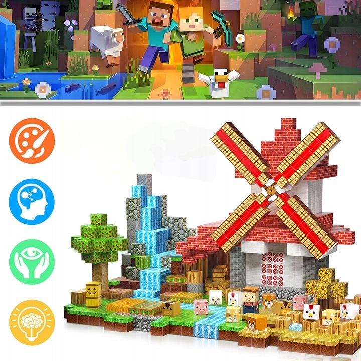 Set de constructie magnetica 150 piese, animale de ferma, 2x2cm, multicolor