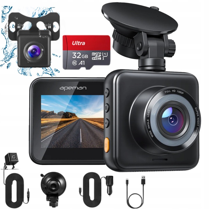 Camera auto DVR Apeman, videoregistrator, mod parcare, card 32GB