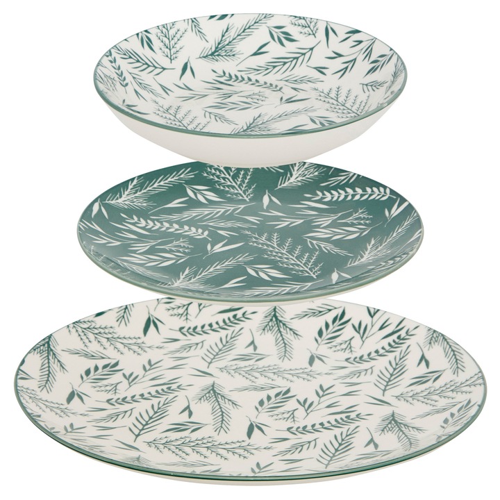 Комплект порцеланова маса за 4 души, Secret de Gourmet, 12 елемента, зелен, 26,5x20x19cm