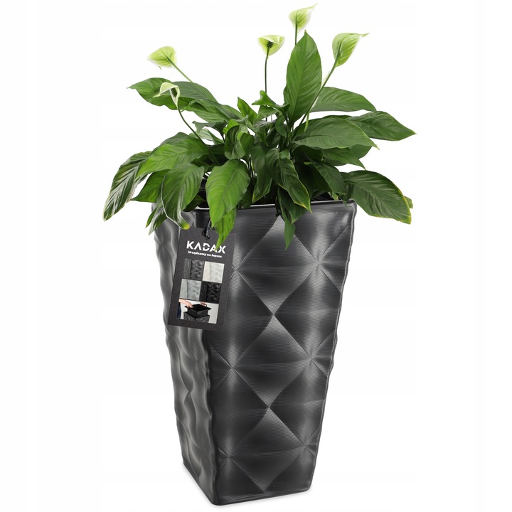 Ghiveci inalt cu suport, Kadax, antracit, 29x55,5cm, 16L, design 3D