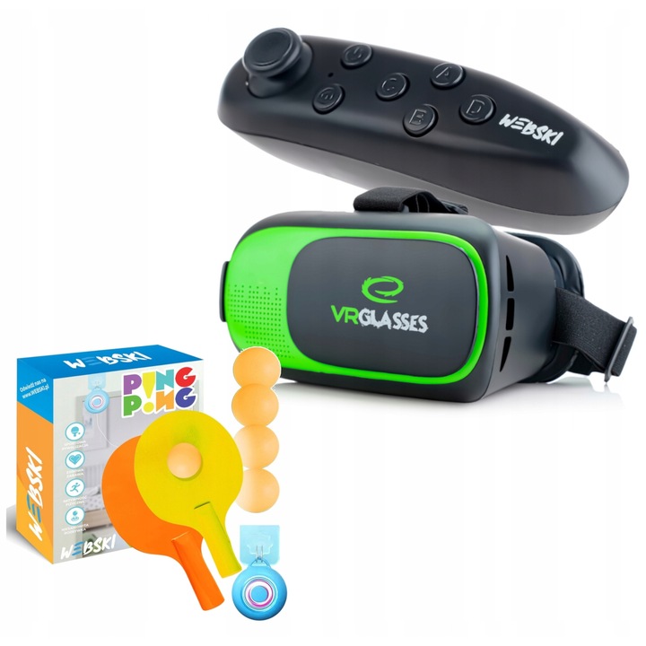 Ochelari VR 3D Webski cu gamepad wireless si set ping pong, 175x85mm, multicolor