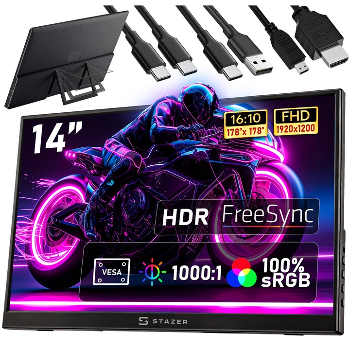 Monitor LCD Stazer 14 inch, IPS, 1920x1200, 60Hz