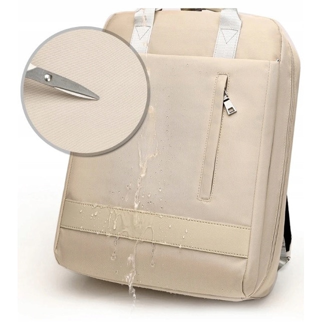 Rucsac laptop 15,6'', K&M, waterproof, cu port USB, bej, 45x35x12cm
