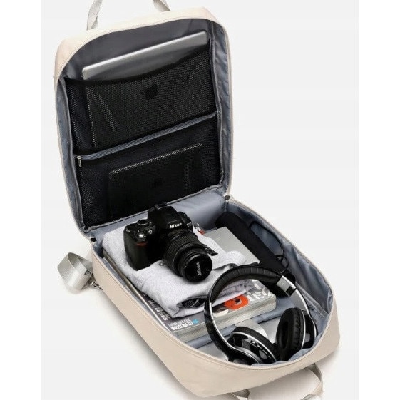 Rucsac laptop 15,6'', K&M, waterproof, cu port USB, bej, 45x35x12cm