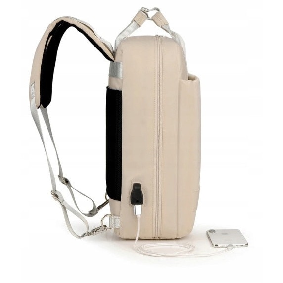 Rucsac laptop 15,6'', K&M, waterproof, cu port USB, bej, 45x35x12cm