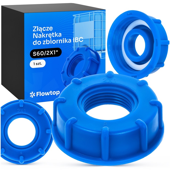 Mufa Flowtop S60x6, conector IBC, 1" GW, material plastic, fara scurgeri, albastru