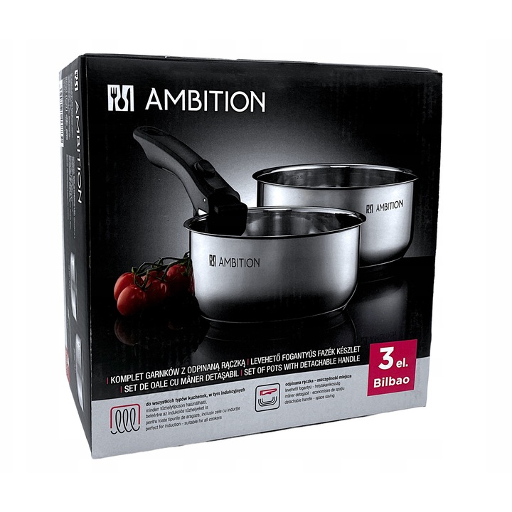 Set oale Ambition Bilbao, 18cm/2,2L si 20cm/3,0L, inductie, cu maner detasabil