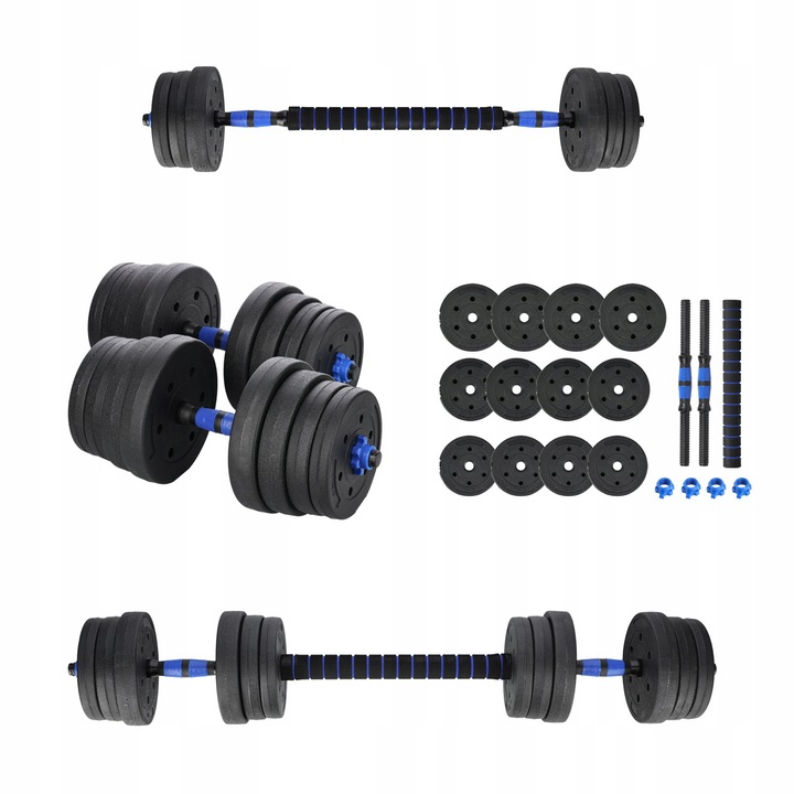 Set haltere reglabile 20kg Sportprise, 2x10kg, cu posibilitate de transformare in bara, antiderapant