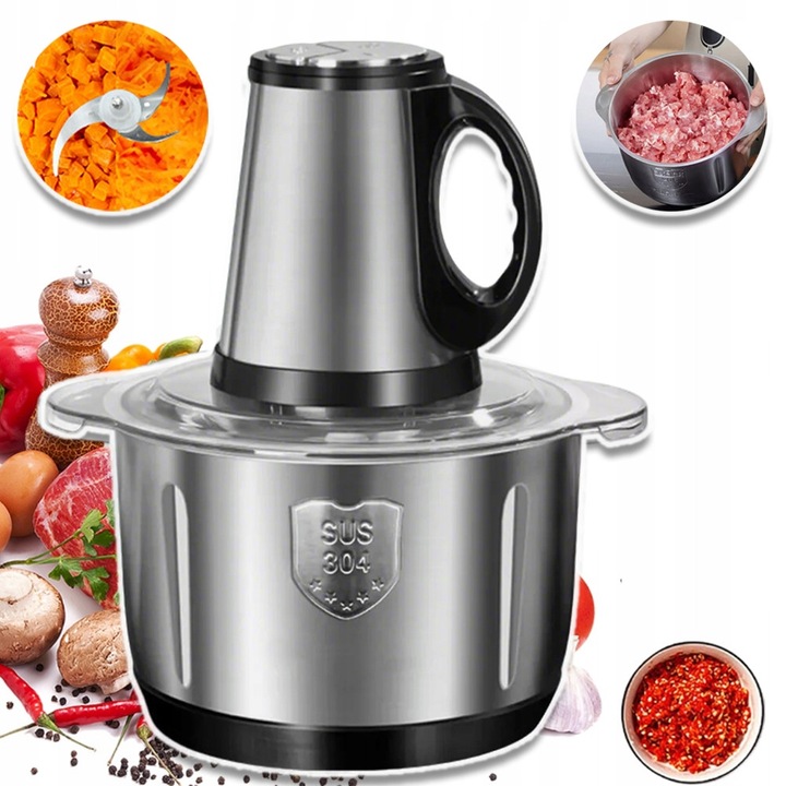 Razatoare electrica pentru alimente, 500W, 5L, neagra/argintiu, set complet