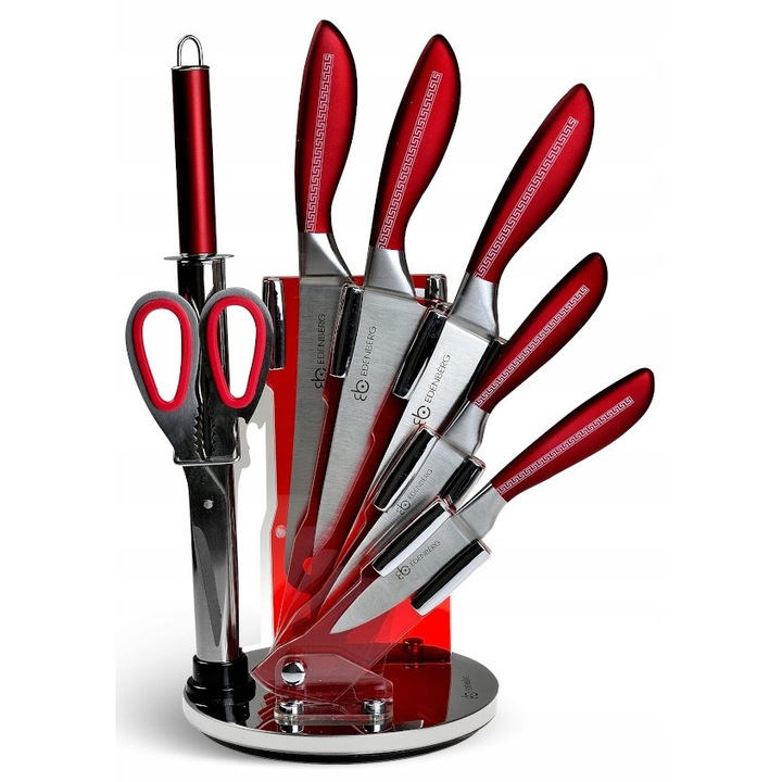 Set de cutite de bucatarie cu suport rotativ, 5 piese, inox, ergonomic