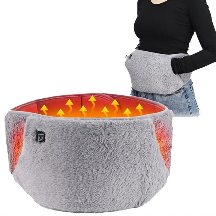 USB fűtött deréköv, 3 hőmérsékleti fokozat 45/55/65°C, kézmelegítő zsebek, tépőzáras rögzítés, mérete 109x20x5 cm, ideális derékfájásra, izomlazításra, otthoni, irodai vagy autós használatra