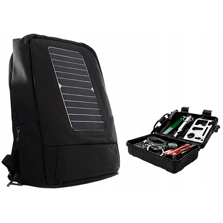 Rucsac solar pentru laptop, 35L, 9W, negru