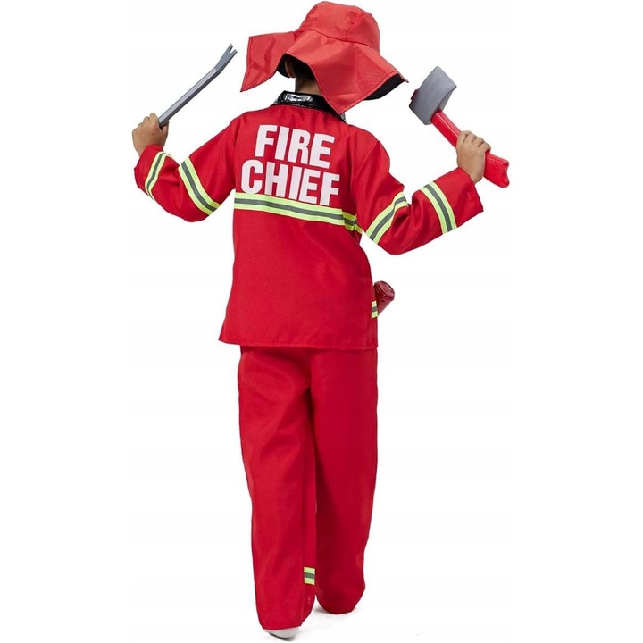 Costum de pompier pentru copii, 120-130 cm, set cu accesorii, rosu, unisex