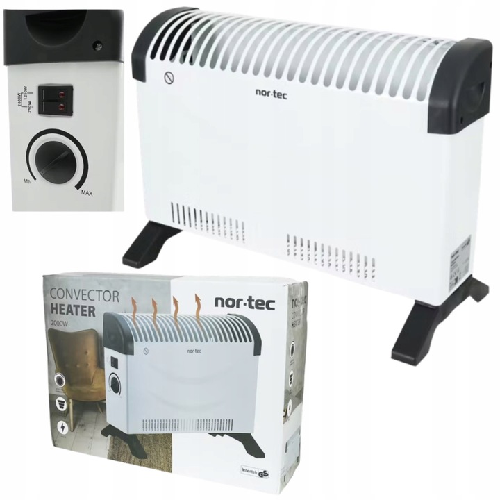 Convector electric Nor-Tec 2000W, 3 nivele putere, termostat reglabil, 50x43x25cm