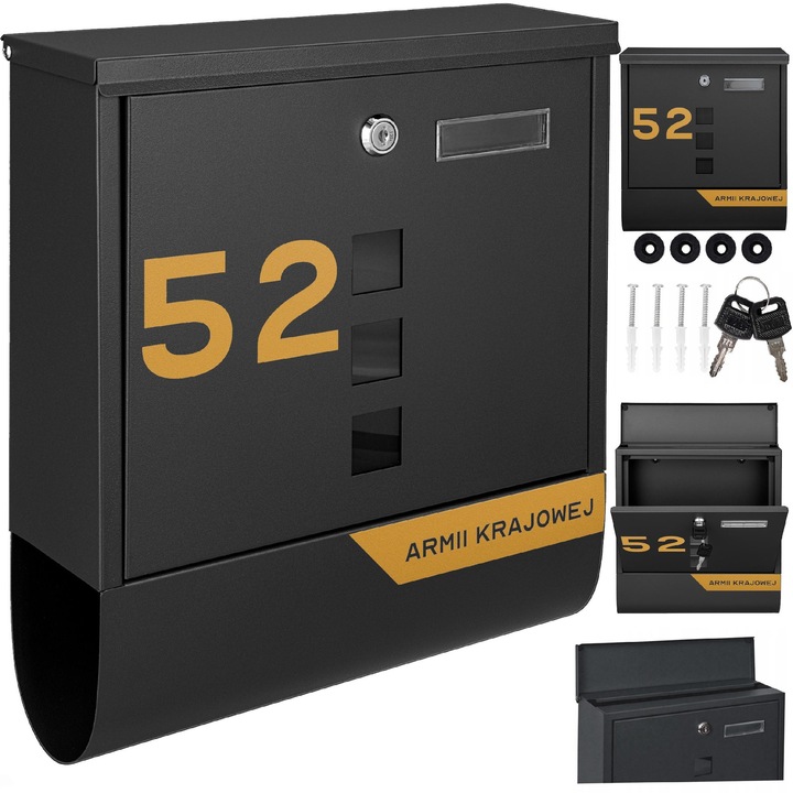 Cutie postala personalizata M-TEC Classic, 3 vizorii, neagra, 34x30x9,5cm