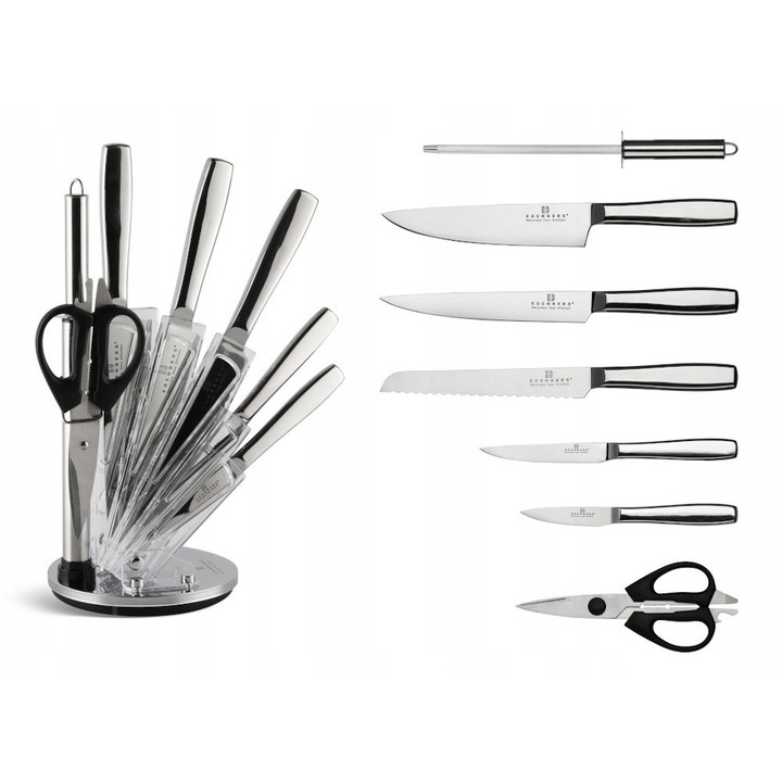 Set de cutite cu suport rotativ, 5 piese, inox, ergonomic, multicolor