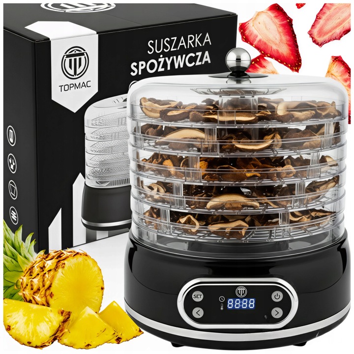 Deshidrator TopMac 500W, 5 tavi, temperatura reglabila 35-70C, capacitate 10L