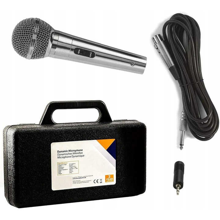 Microfon dinamic vocal, set cu etui si cablu XLR de 5 m, 50-15000 Hz, 600 ohmi, 760 g