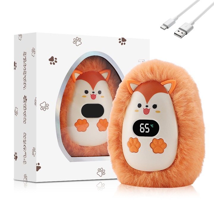 Incalzitor de maini reincarcabil, AFKSMILE, Incalzitor de maini, Portabil, 3 nivele temperatura, Powerbank 1200mAh, 3W, Incarcare USB, Pana la 1-2 ore de functionare continua, Pentru munca, scoala, cadou util iarna, ABS, 7.5*10.5cm, Portocaliu